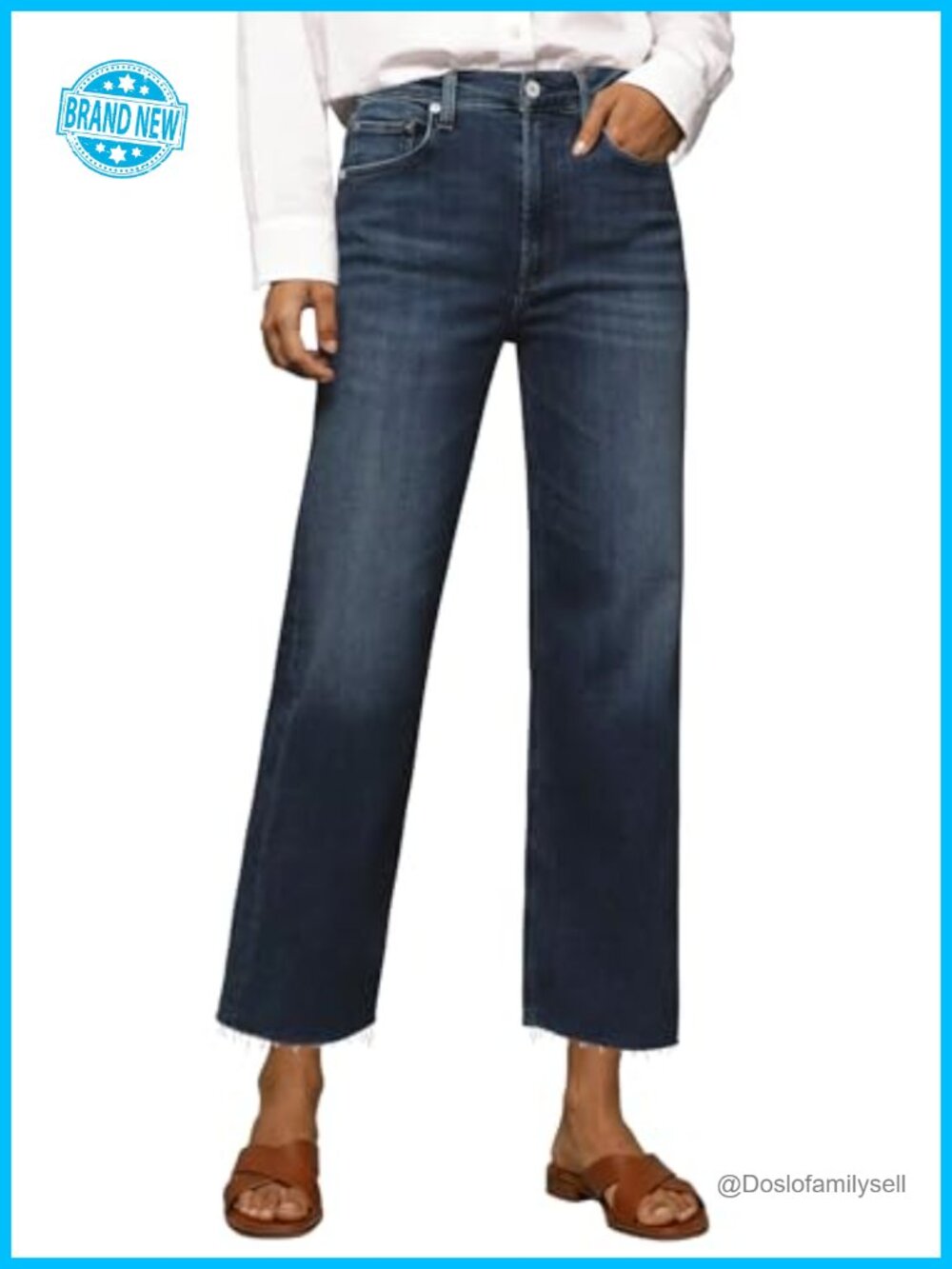 High Waisted Tummy Control Straight Leg Cropped Raw Hem Stretch Denim Jeans